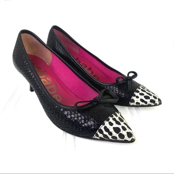 LE BABE CROC BLACK HEEL LEATHER POINTED HEEL ANIMAL PRINT SHOES MADE IN ITALY 37 - Picture 17 of 17